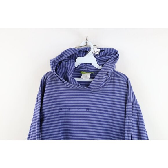 Vintage 90s Esprit Womens Small Spell Out Babydoll Striped Hoodie T-Shirt Purple - Picture 2 of 10